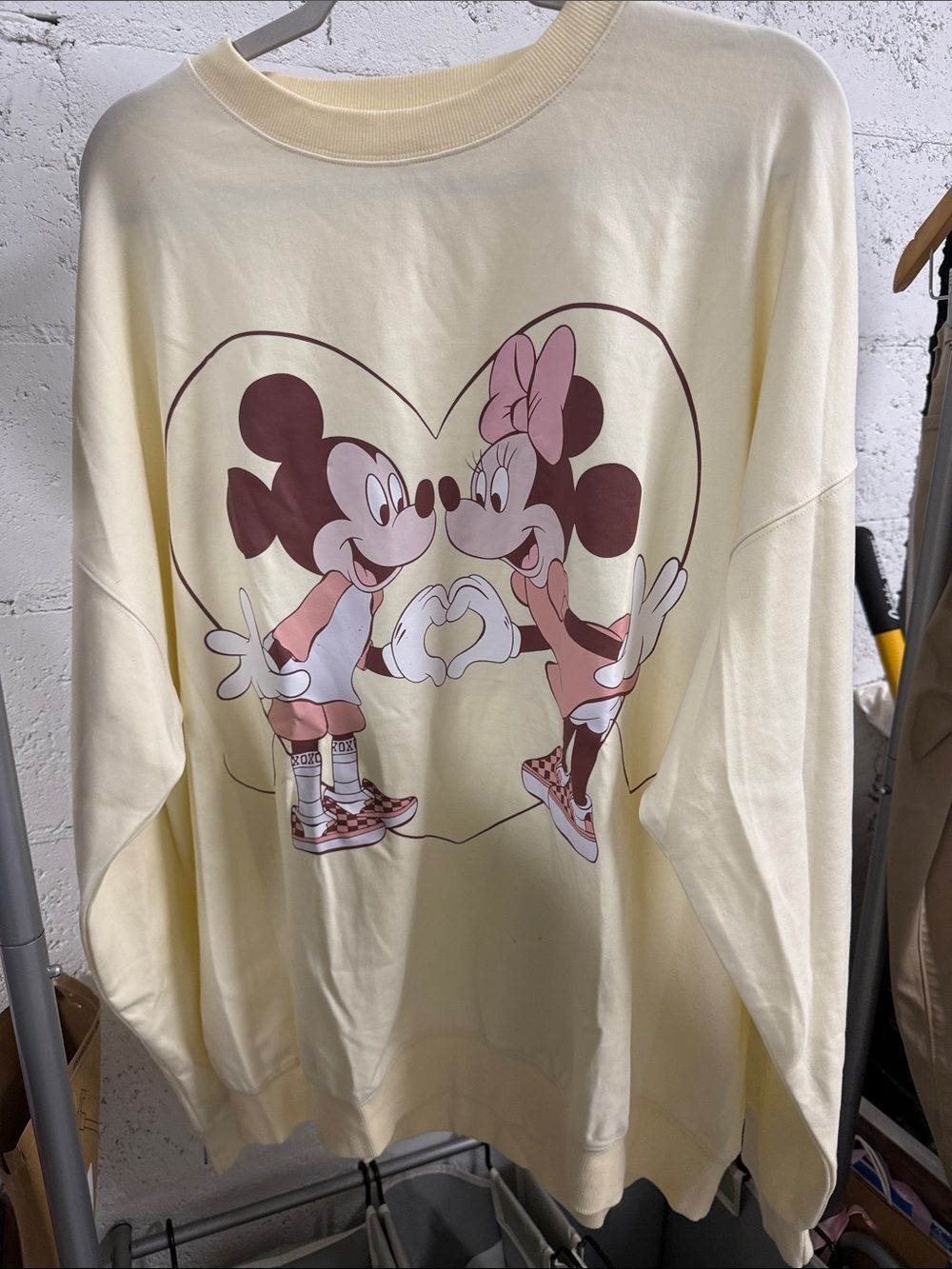 Disney Cream Sweatshirt Pink Heart Graphic XXL BRAND NEW - Matching Kids Listing